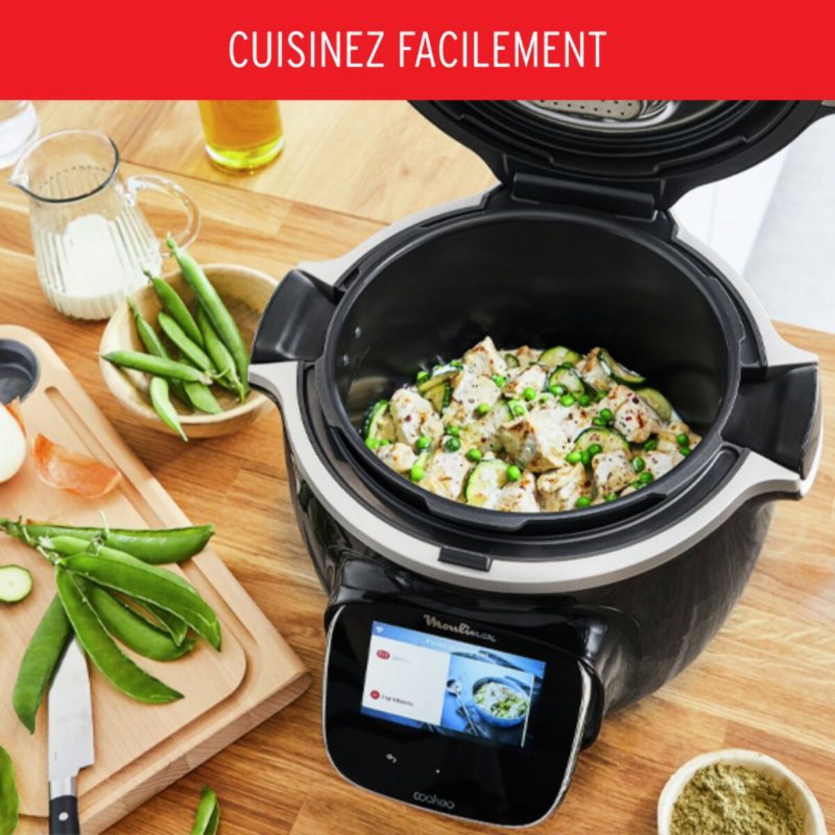 Cookeo MOULINEX YY5479FB noir Touch Wifi 6 L, 3 modes de cuisson + Extra Crisp