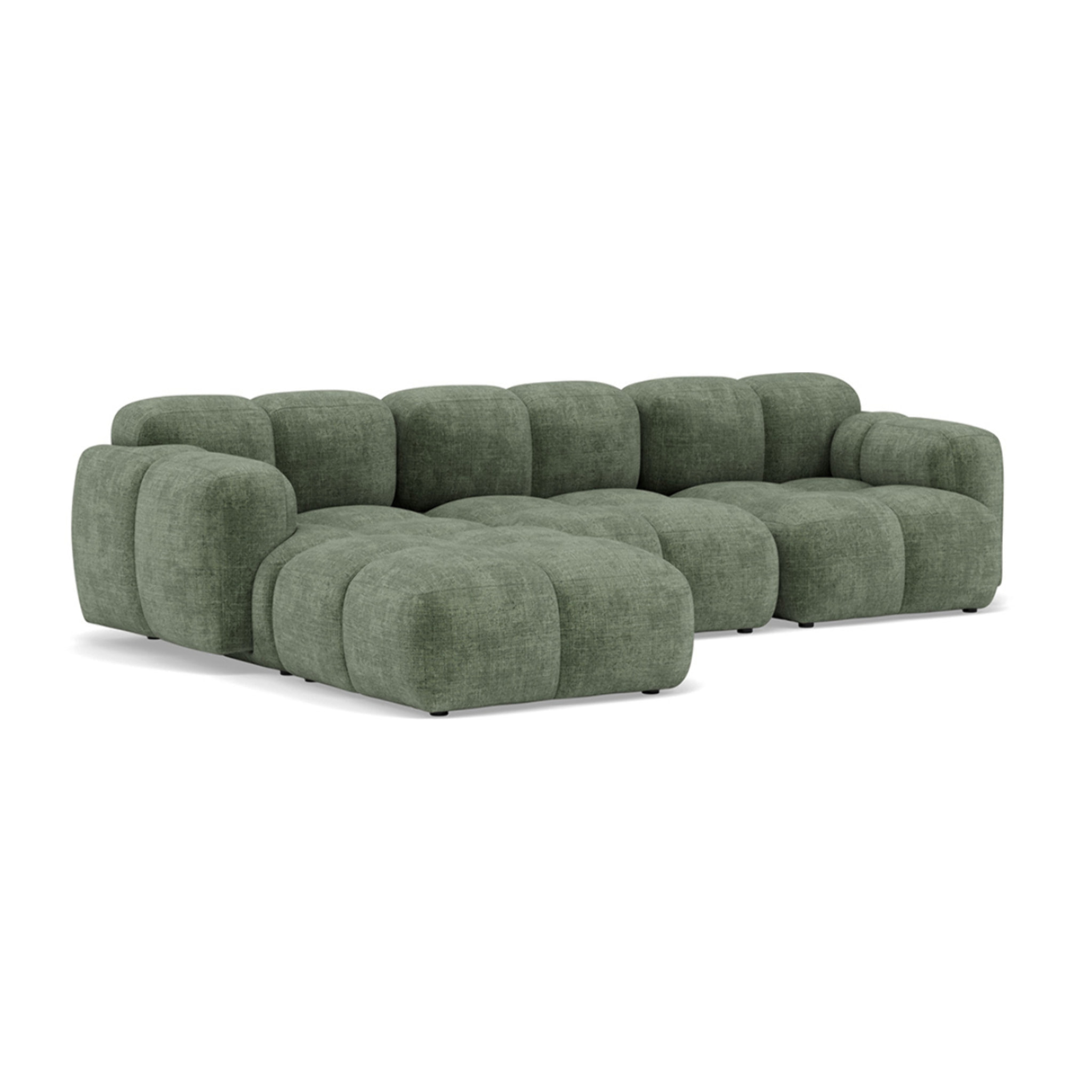 Grace - canapé modulable d'angle réversible 4 places en velours texturé - Vert sauge