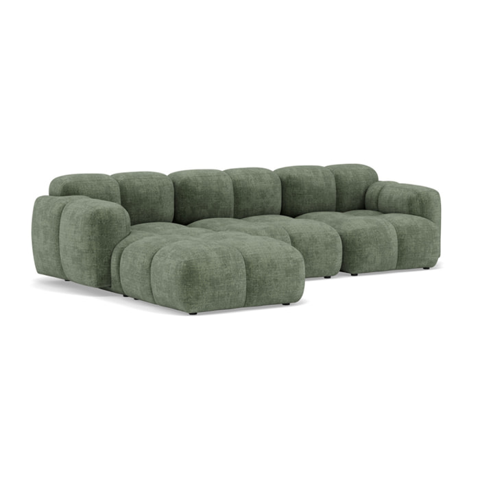Grace - canapé modulable d'angle réversible 4 places en velours texturé - Vert sauge