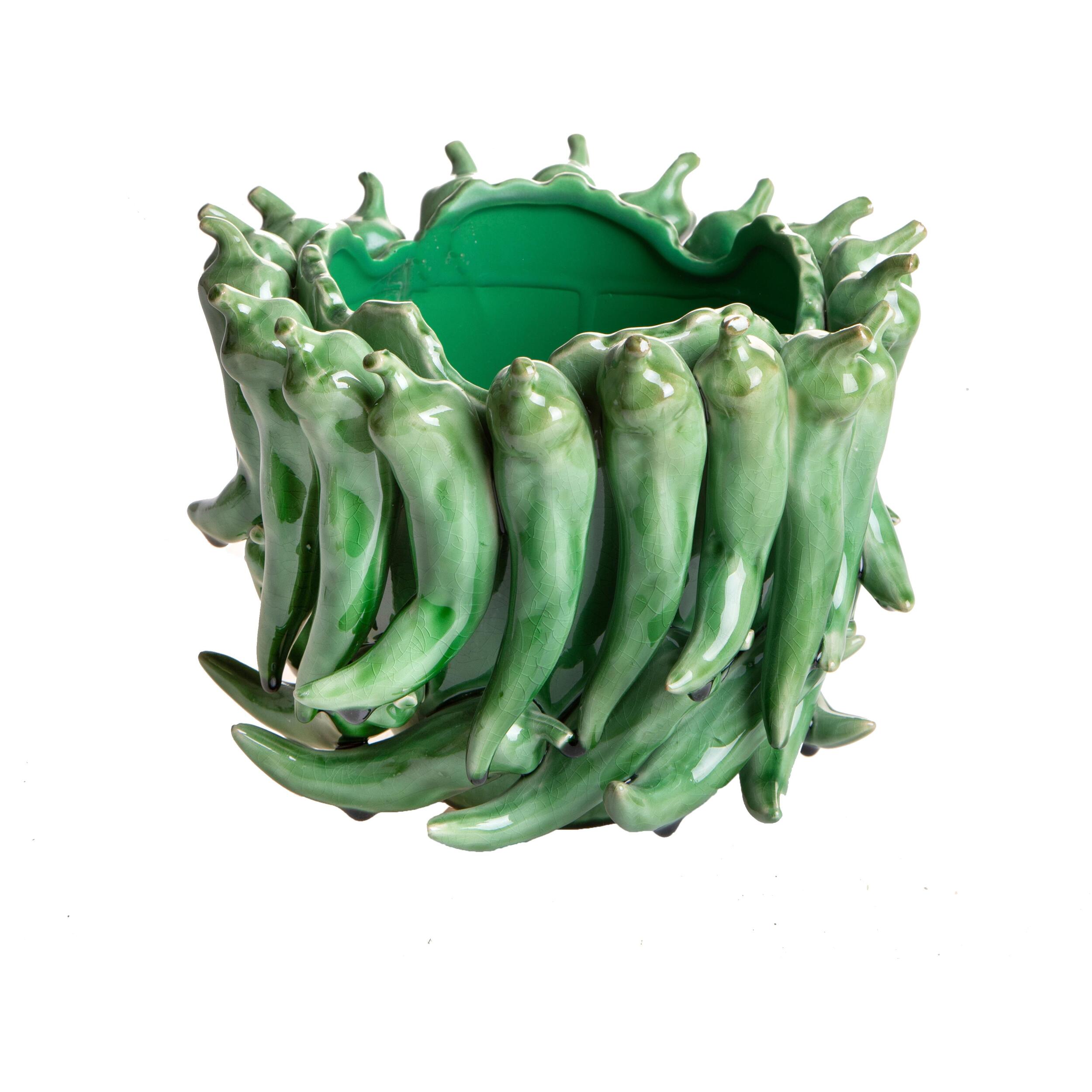 Vaso con peperoncini - Pezzi 1 - Verde - 25,5XH20,5X24,5cm - Bianchi Dino