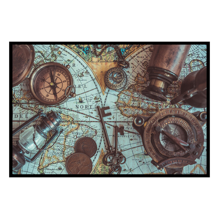 Affiche encadrée Scène vintage sur carte du monde ancienne Affiche + cadre en métal - Noir