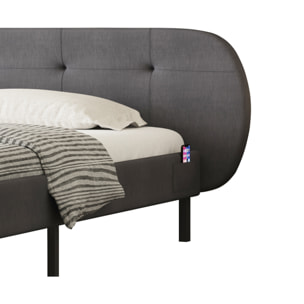 RENO Lit capitonné 140x190cm gris avec tête de lit et sommier