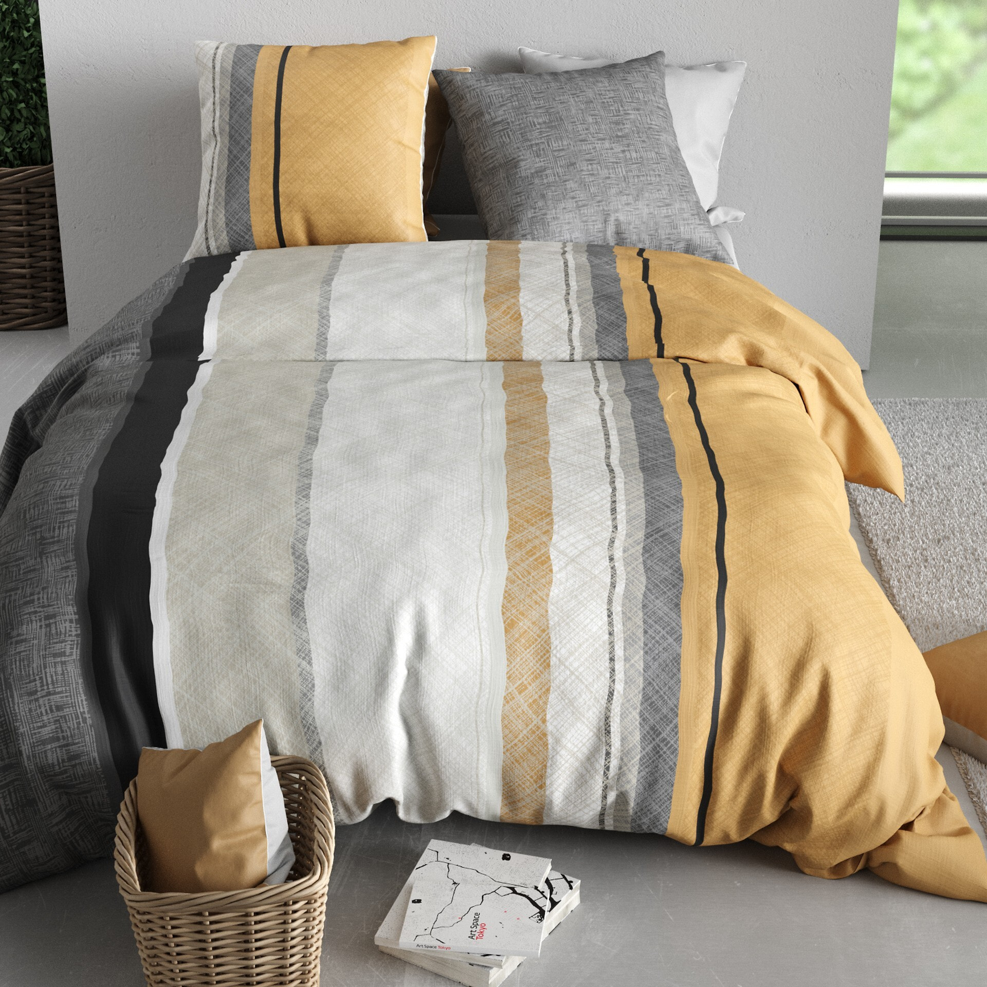 Parure housse de couette imprimée 240x260cm + 2 Taies 100% coton 57fils OGIS