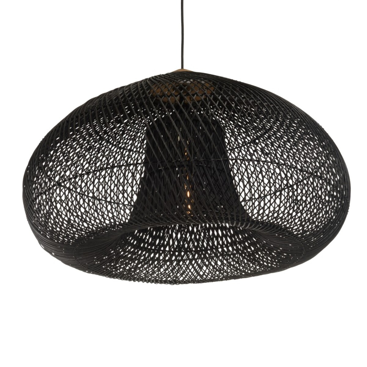 SIXTINE - Suspension 'entonnoir' 80x80cm rotin couleur noire/teck