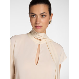 Elena Mirò - Blusa lunga asimmetrica con fusciacca - Beige