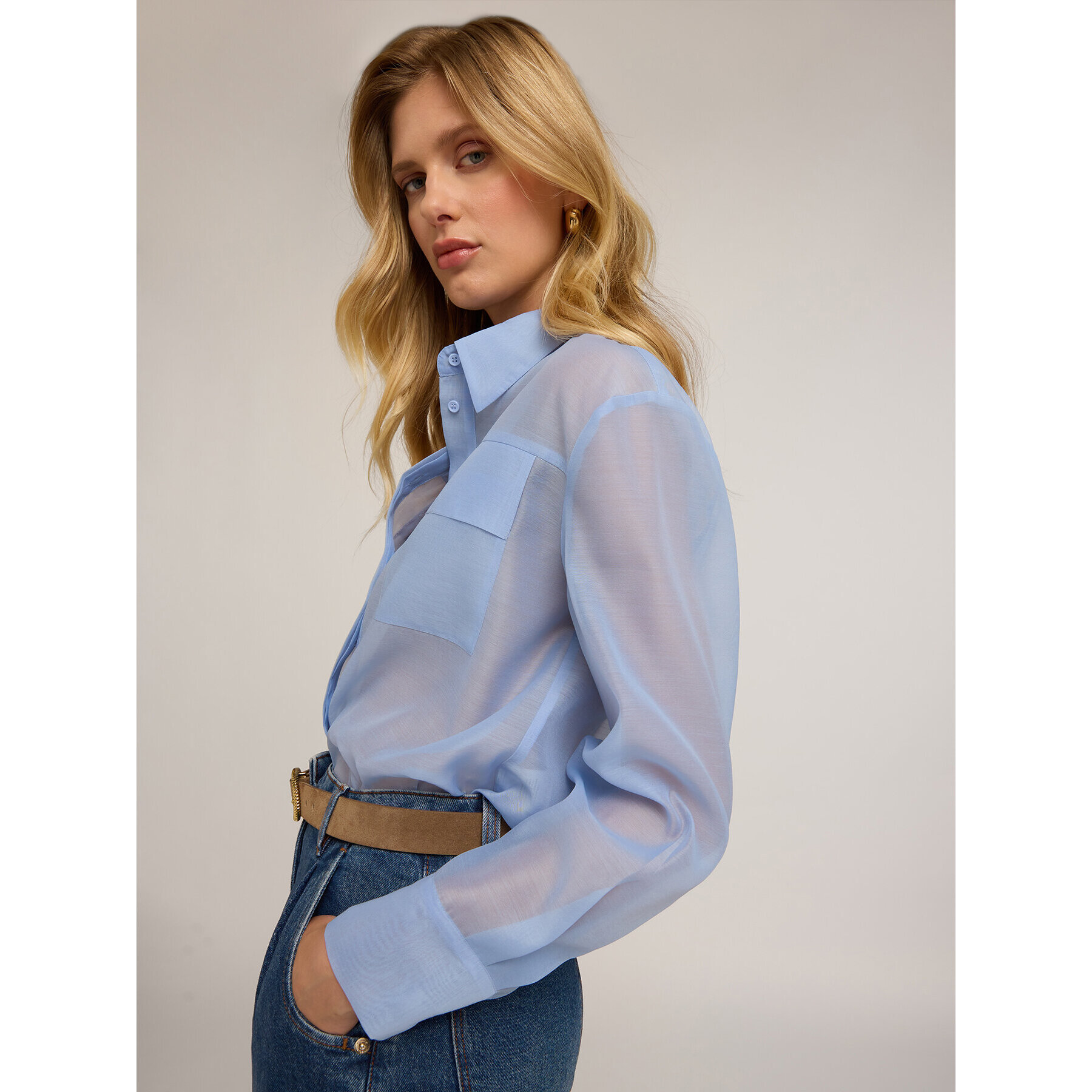Motivi - Camicia in organza con tasche - Azzurro
