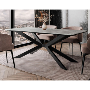 Casey - table à manger - plateau effet béton - pieds en métal - 4 à 8 personnes - Gris / Noir