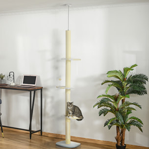 Árbol para Gatos del Suelo al Techo 220-260 cm con 3 Plataformas y Bola Amarillo