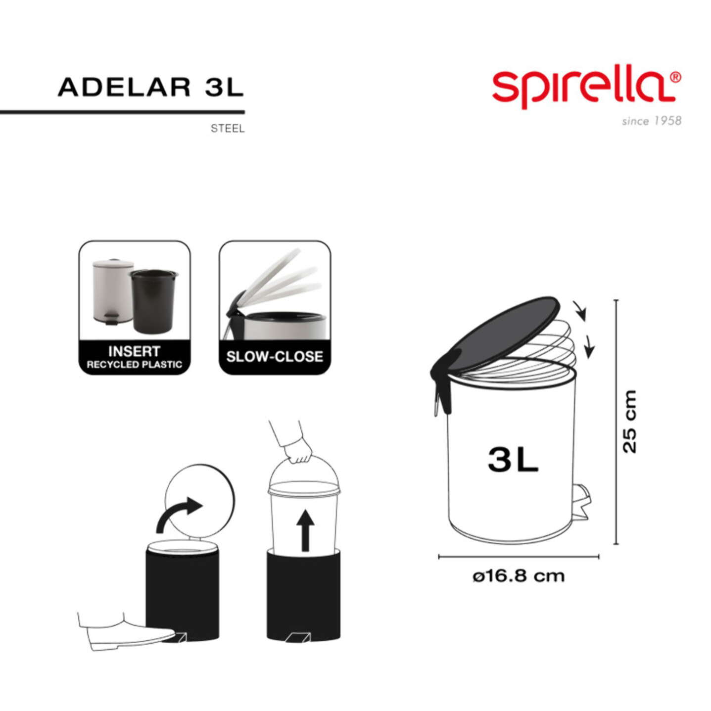 Poubelle à pédale Acier ADELAR 3L Bleu mat Spirella