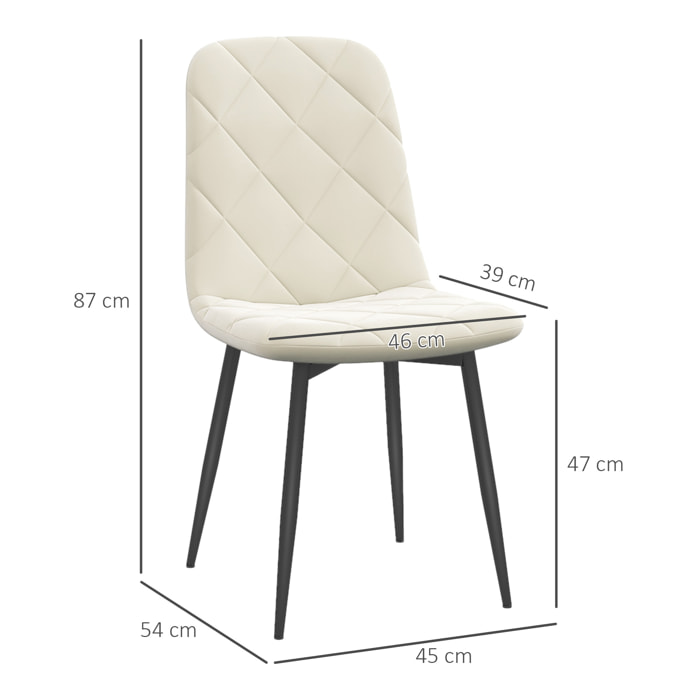 Lot de 4 chaises velours - chaises de salle à manger design Chesterfield - beige clair