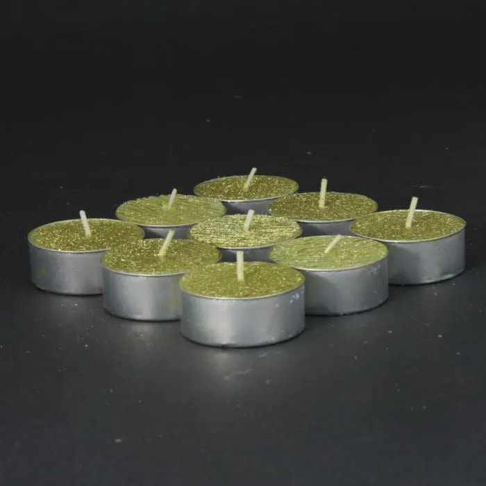 Lot de 9 bougies chauffe-plats pailletées 12 gr or