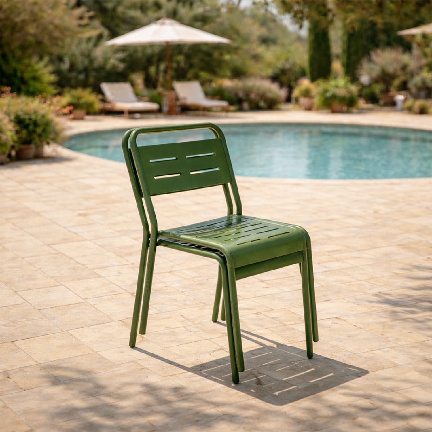 Lot de 2 chaises de jardin empilables vertes EVORA