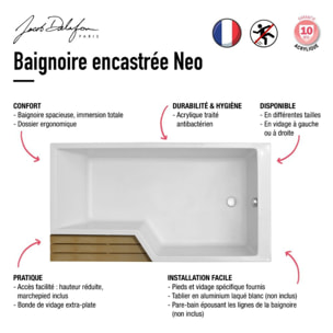 Pack baignoire bain douche antidérapante 160 x 90 Neo blanc mat version gauche + tablier