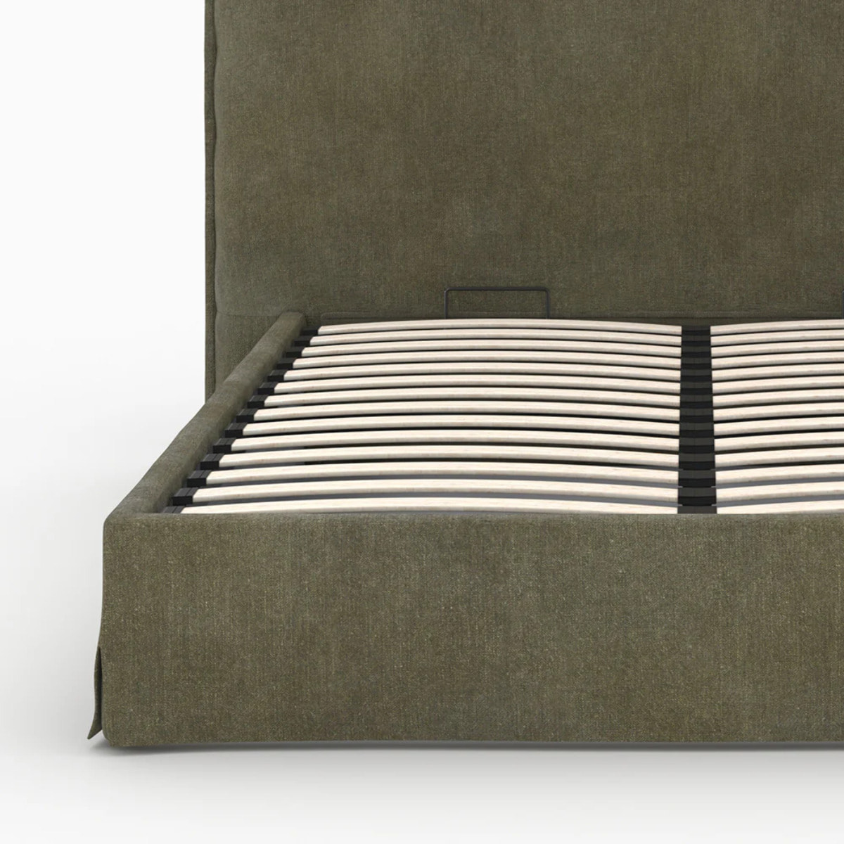 Lit coffre 160x200 cm en tissu vert olive déhoussable - Safia