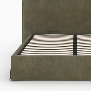 Lit coffre 160x200 cm en tissu vert olive déhoussable - Safia