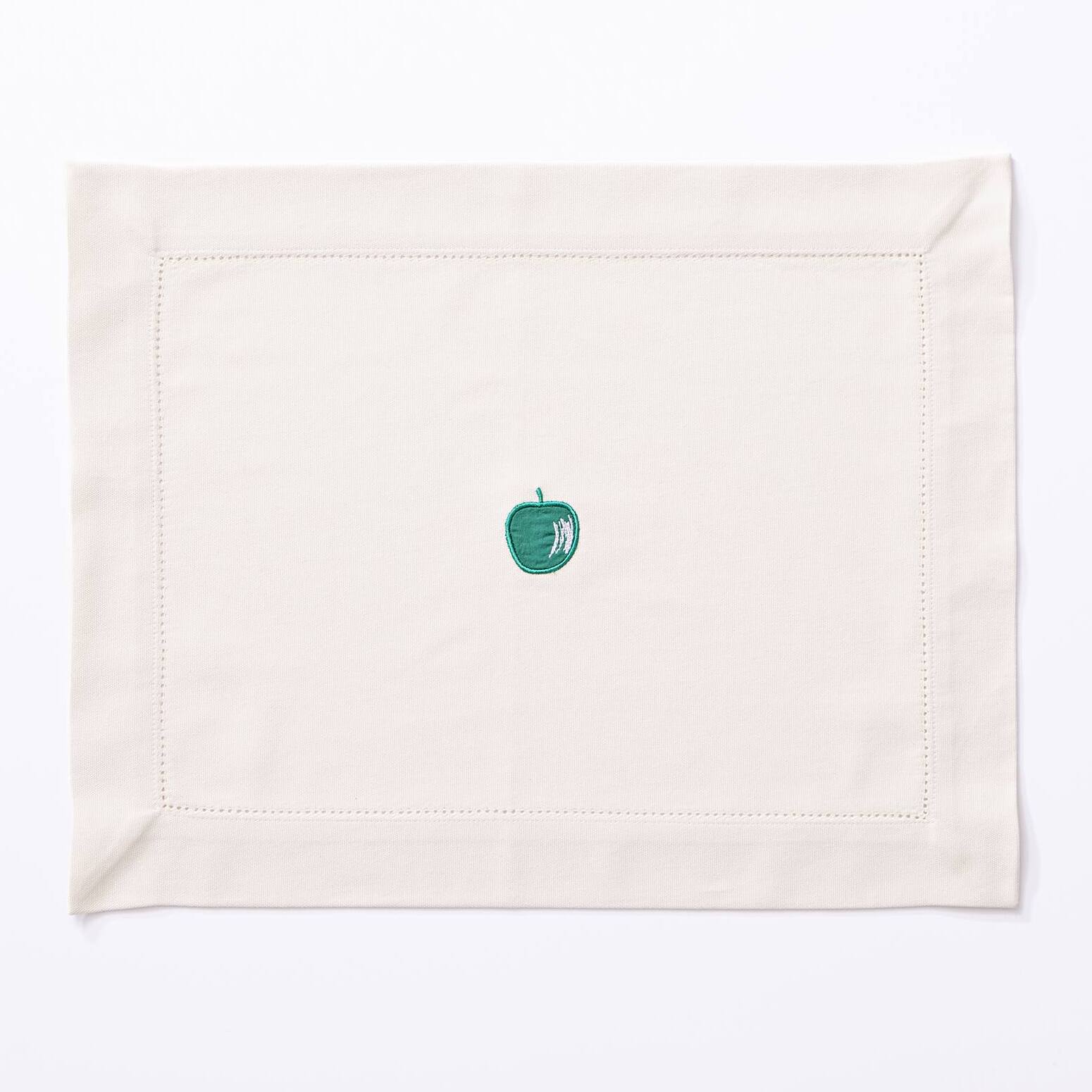 Juego de 4 manteles individuales 45x35cm 180gsm en algodón crema con manzana verde benetton