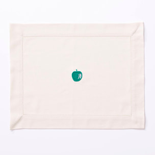 Juego de 4 manteles individuales 45x35cm 180gsm en algodón crema con manzana verde benetton