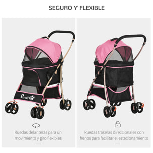 3 en 1 Cochecito para Mascotas Carrito para Perros y Gatos Desmontable Bolsa de Transporte Plegable con Cesta de Almacenaje y Frenos Tela Oxford 600D Carga 15 kg 82x49,5x98 cm Rosa