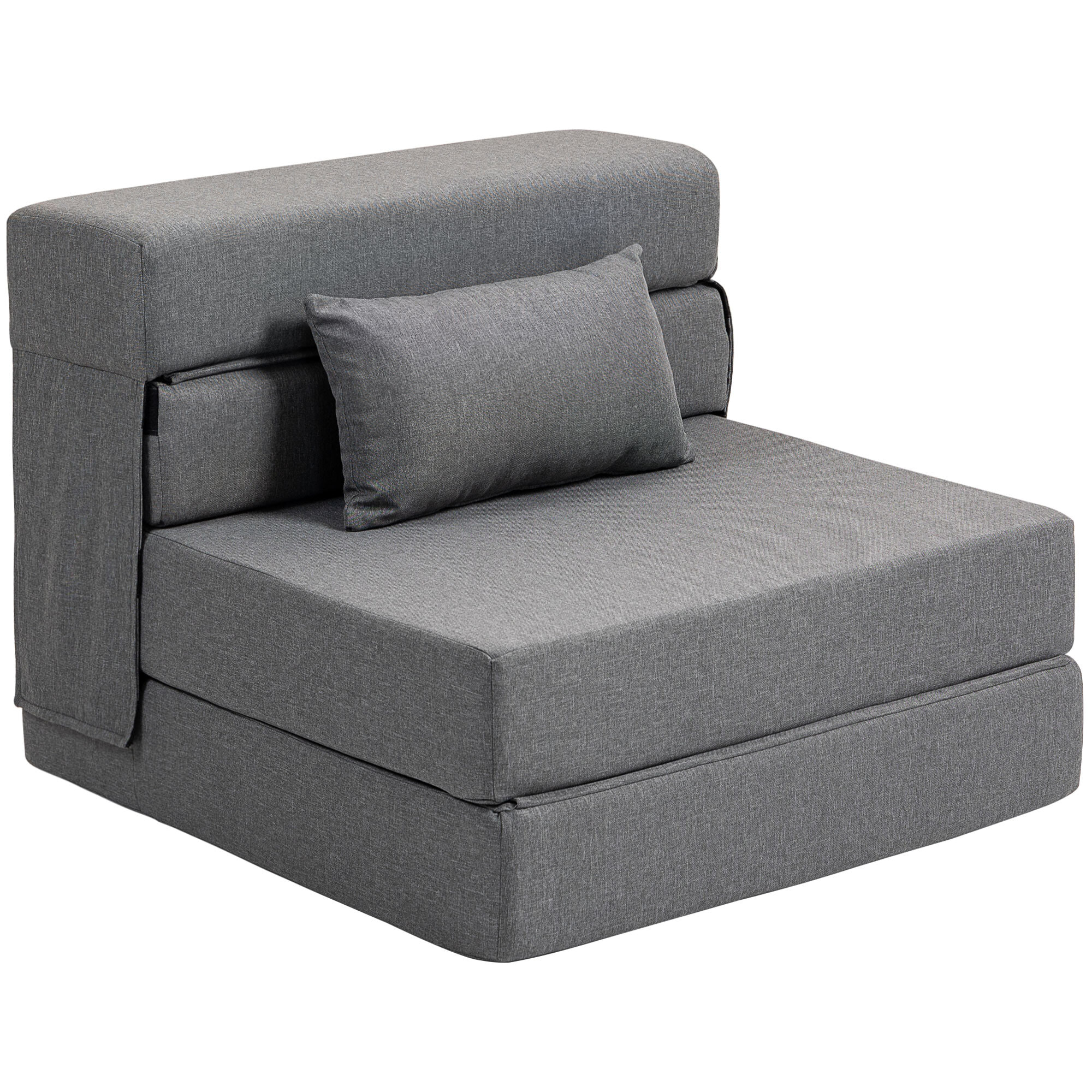 Chauffeuse futon grand confort avec coussin tissu toucher lin gris