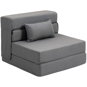 Chauffeuse futon grand confort avec coussin tissu toucher lin gris