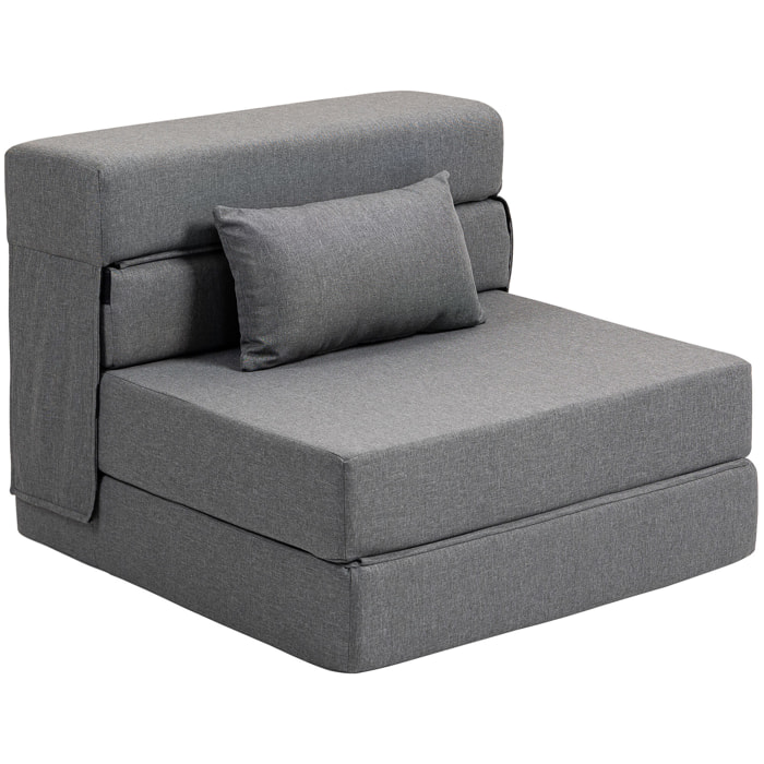 Chauffeuse futon grand confort avec coussin tissu toucher lin gris