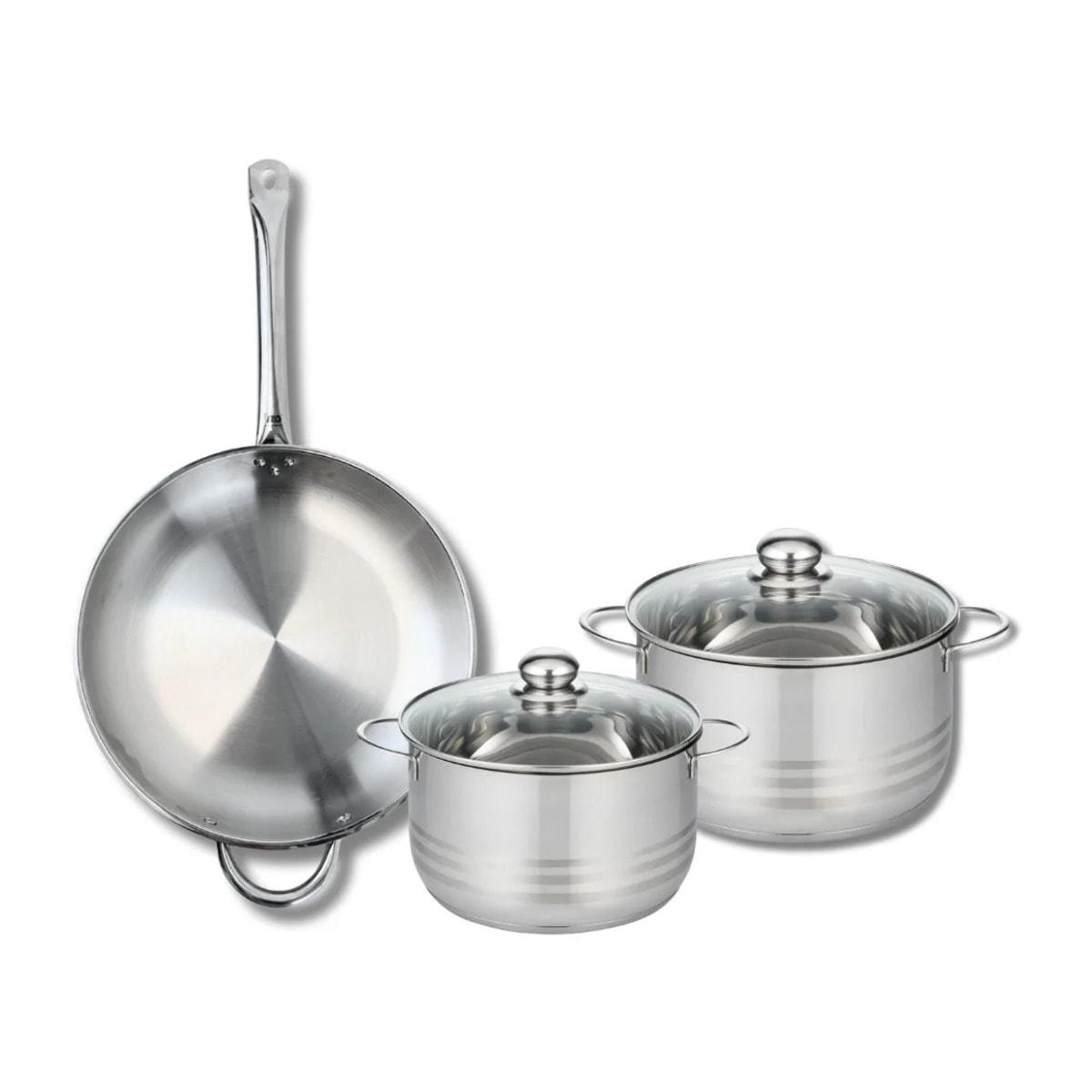 Ensemble de 1 Poêle de cuisson 32 cm et 2 faitouts 20 et 24 cm Elo Profi Brillant