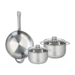 Ensemble de 1 Poêle de cuisson 32 cm et 2 faitouts 20 et 24 cm Elo Profi Brillant