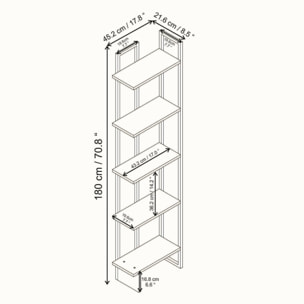 Libreria Dbradari, Scaffale da ufficio, Mobile portalibri, Biblioteca, 45x22h180 cm, Nero e Oro