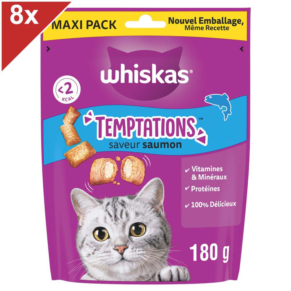 WHISKAS Temptations 8 Friandises pour chat saveur Saumon (8x180g)