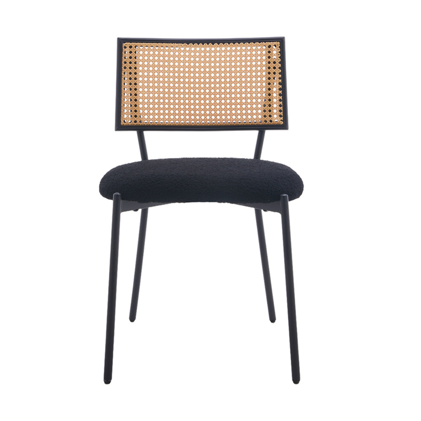 Luciano - lot de 2 chaises cannage - en tissu bouclette - Noir