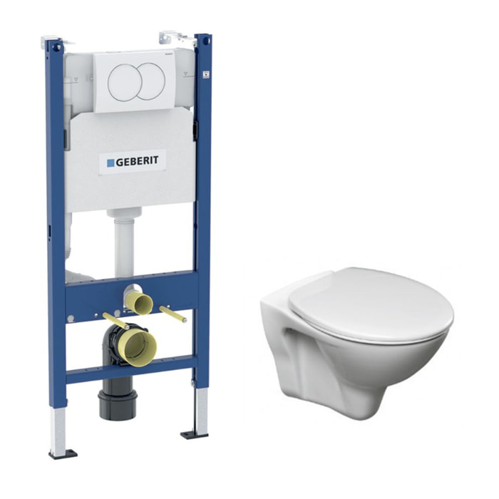 Pack WC Bâti-support Duofix + WC Cersanit S-line Pro + Abattant + Plaque blanche