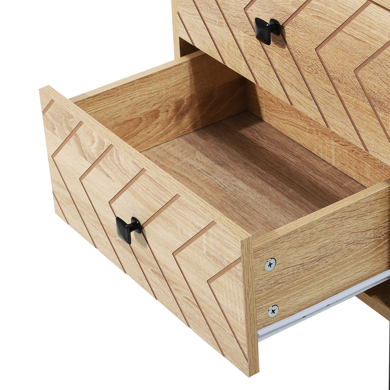 Conjunto de 2 Mesitas de Noche Mesillas de Noche con 2 Cajones y Patas de Metal Estilo Moderno para Dormitorio Salón Oficina 48x39,5x60 cm Natural