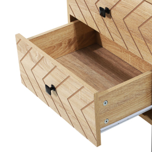 Conjunto de 2 Mesitas de Noche Mesillas de Noche con 2 Cajones y Patas de Metal Estilo Moderno para Dormitorio Salón Oficina 48x39,5x60 cm Natural
