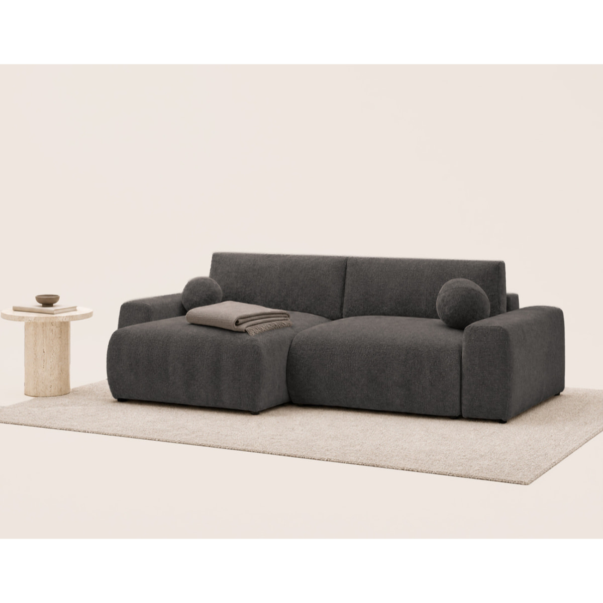 Constance - Canapé d'angle réversible 4 places convertible avec coffre en velours relief - Gris