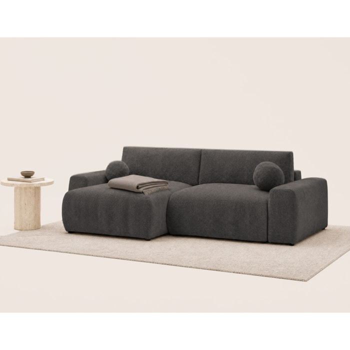 Constance - Canapé d'angle réversible 4 places convertible avec coffre en velours relief - Gris