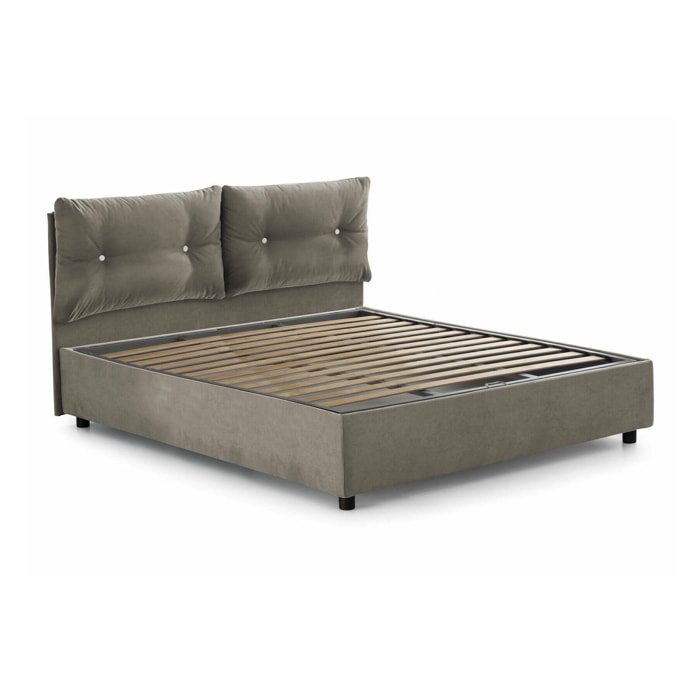 Letto matrimoniale Abbaione, Letto contenitore con rivestimento in tessuto, 100% Made in Italy, Apertura frontale, adatto per materasso Cm 160x190, Tortora