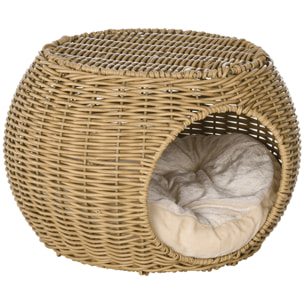 Panier chat lit chat cosy grand confort dim. Ø 40 x 30H cm coussin moelleux inclus polyester résine beige