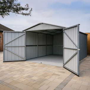 Garage métal gris Yardmaster 14 m² + kit d'ancrage