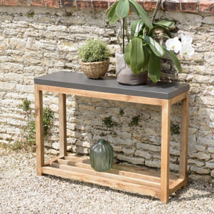 HECTOR - Console rect. PM double plateau effet béton foncé et acacia