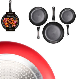 Set de 3 sartenes antiadherentes de aluminio rojo.
