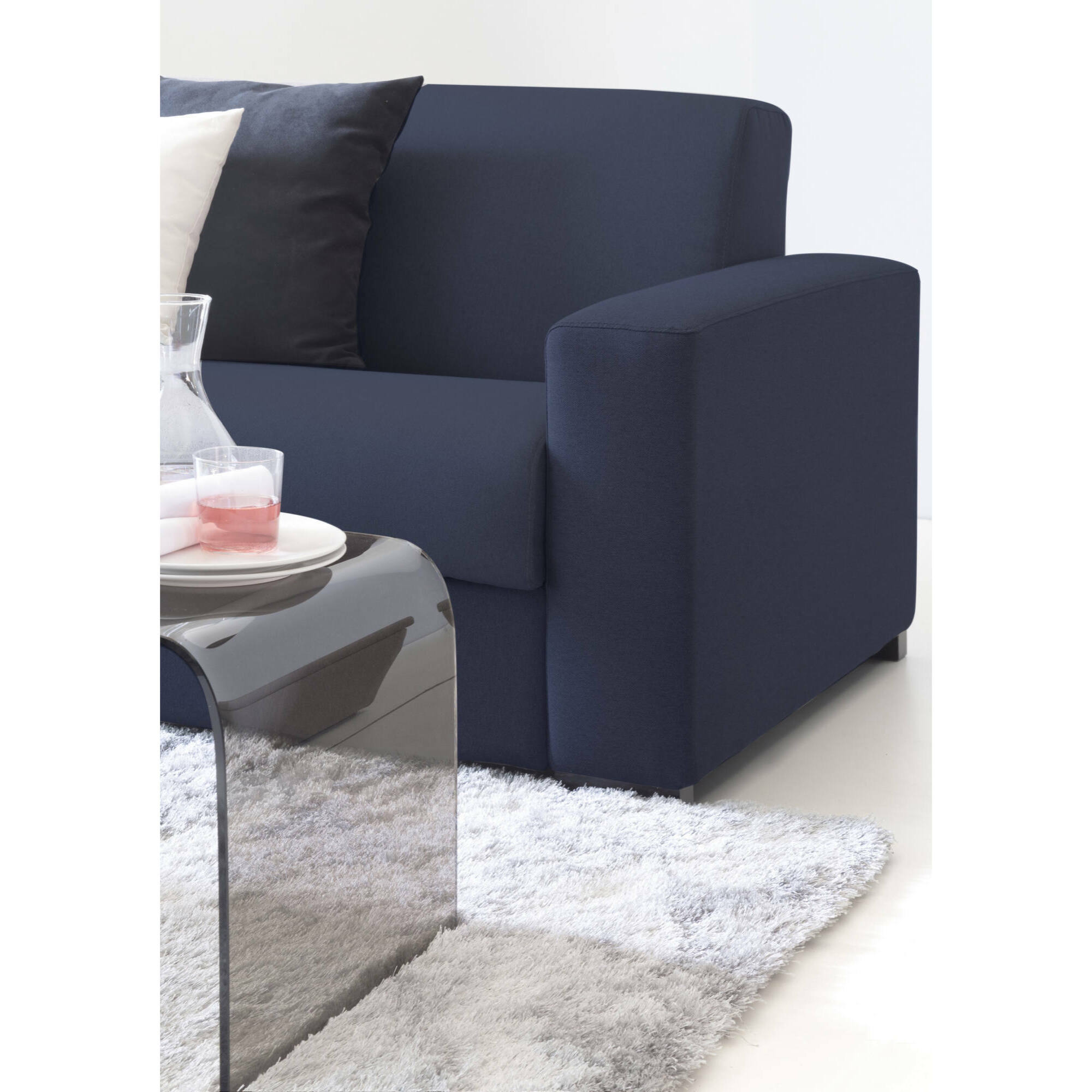 Divano fisso Elizabeth, Divano a 3 posti, 100% Made in Italy, Sofà Soggiorno in tessuto imbottito, con Braccioli standard, Cm 220x95h90, Blu