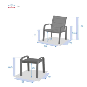 Salon de jardin duo "Elyn" bleu canard & graphite 2 places en aluminium
