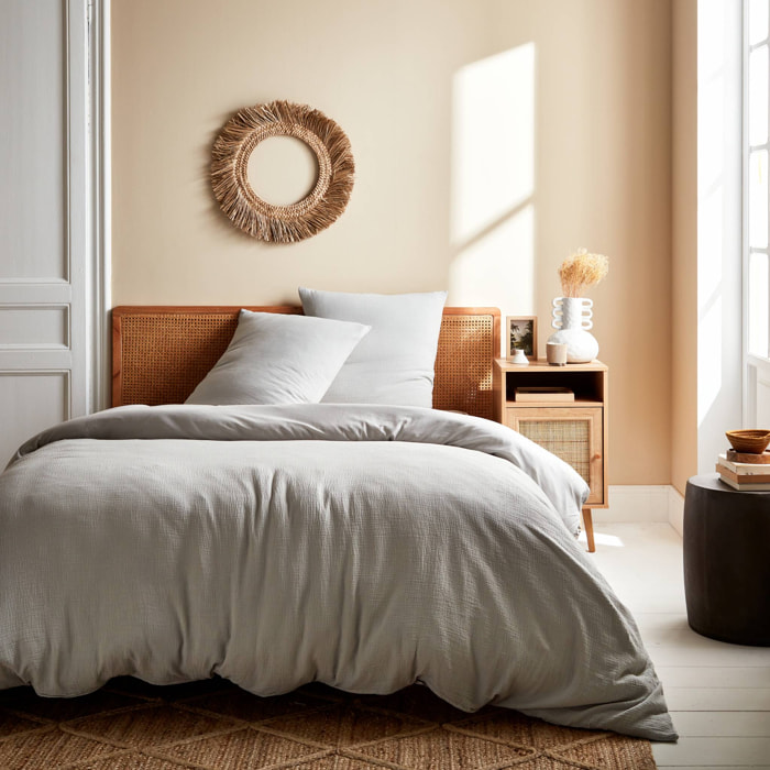 Parure de lit gaze de coton 2 places gris clair ALIX