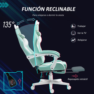 Silla Gaming con Orejas Silla Gamer Reclinable con Altura Ajustable Reposapiés Retráctil Soporte Lumbar y Reposacabezas Desmontable Silla para Oficina Estudio Azul Claro