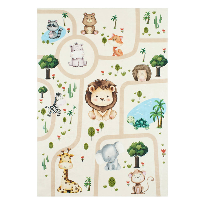 Tapis intérieur enfant blanc imprimé animaux MARTI