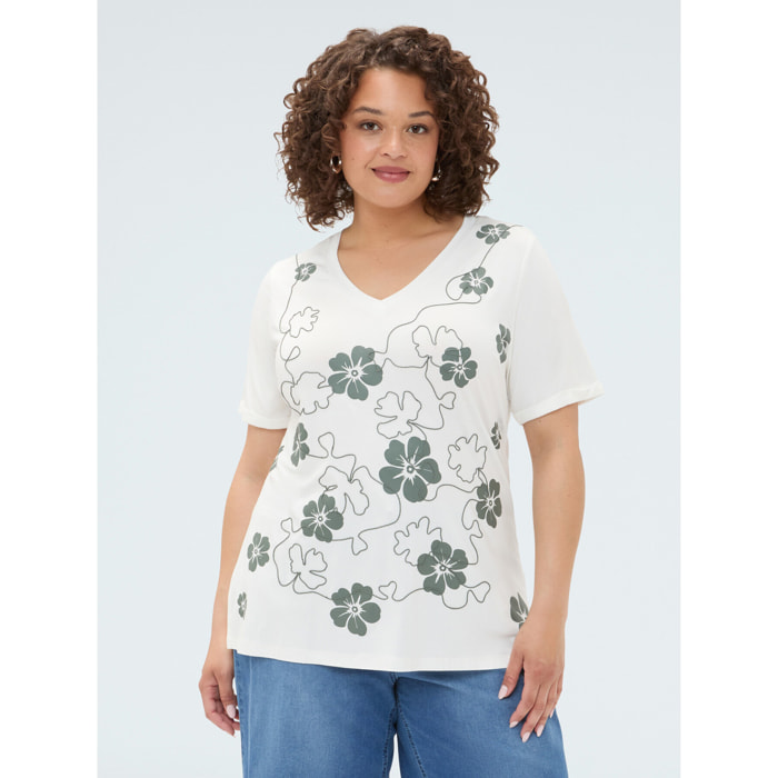 Fiorella Rubino - T-shirt in viscosa con stampa floreale e ricamo - Bianco