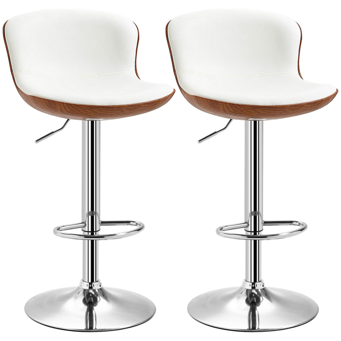 Lot de 2 tabourets de bar design contemporain hauteur d'assise réglable 64-85 cm pivotant 360° revêtement synthétique crème aspect bois