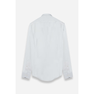 Camicia Uomo 1 Bottone Italiano Slim Popeline Stretch Unito Bianco