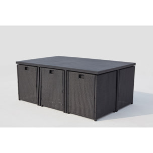 Table et chaise 10 places encastrables alu résine noir/blanc ABASA