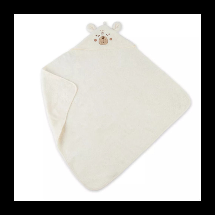 Cape de bain enfant pur coton 500 g/m² brodé beige Petit ours angora